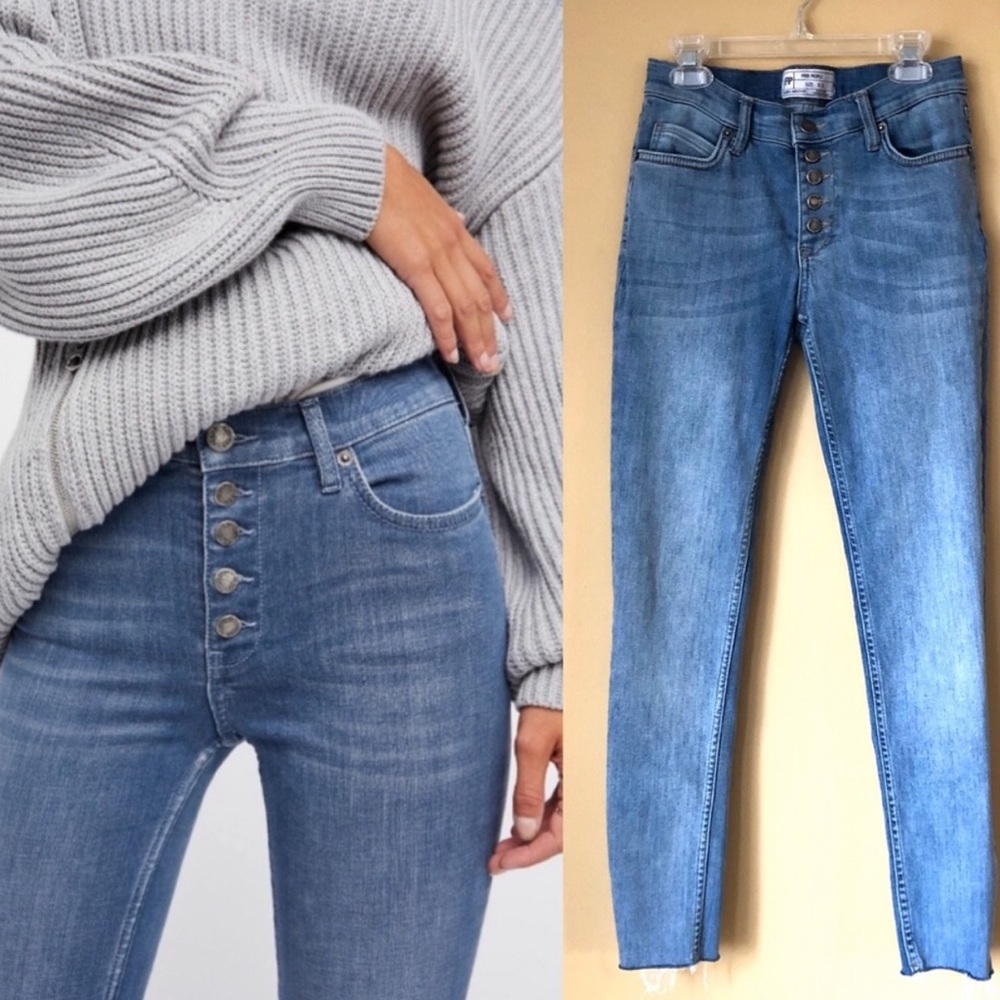 Free people high waisted blue skinny jeans